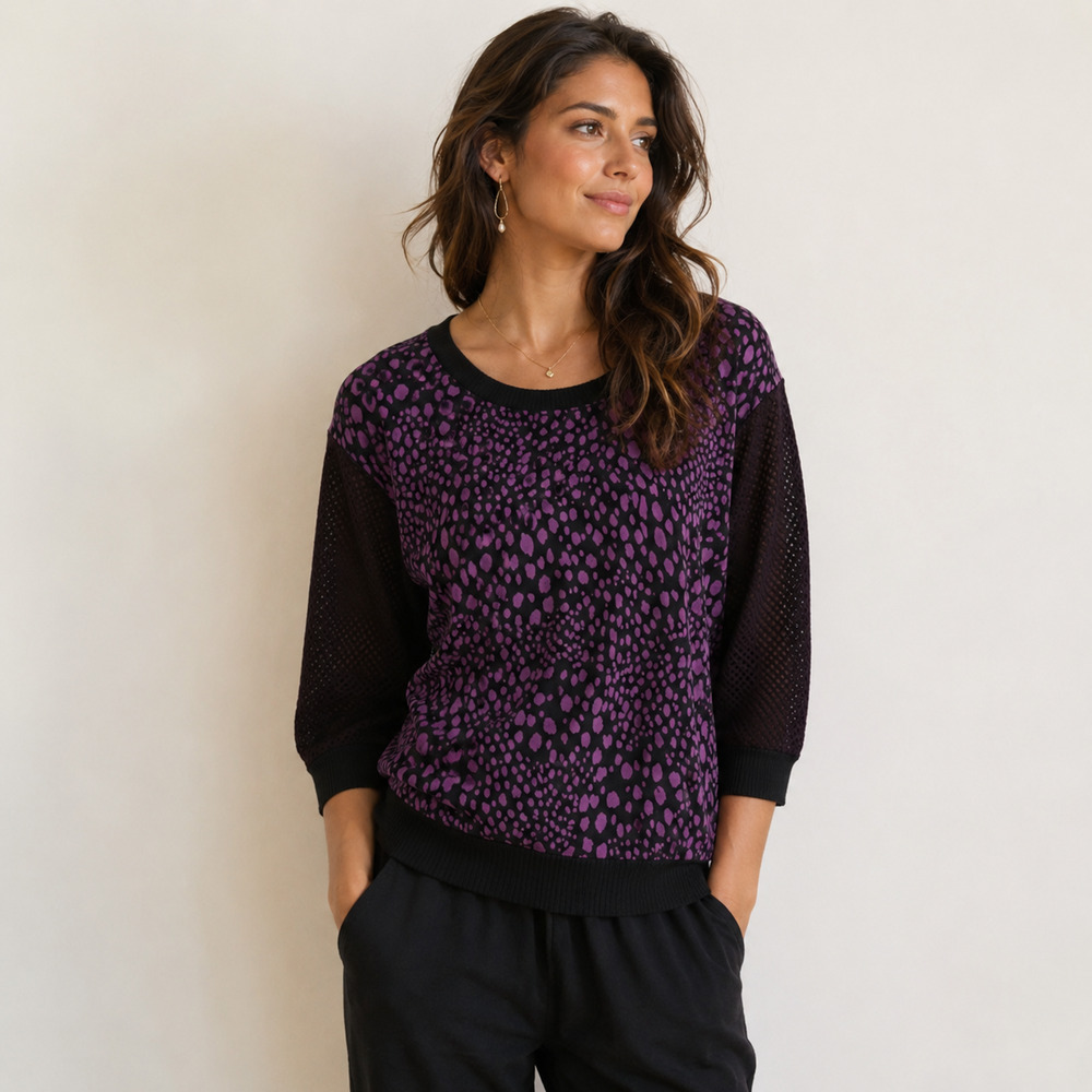 Anthropologie Corey Lynn Calter Mixed Media Silk Sweatshirt Purple Black 6